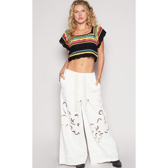 POL - Cotton Cropped Sweater Top - L - Black Multi YST245 - Picture 3 of 3